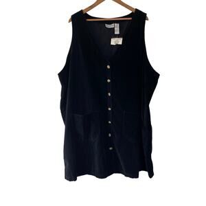 VTG Kathy Ireland Plus Size 3X‎ Velvet Dress Sleeveless Button-Up Midi Soft Goth